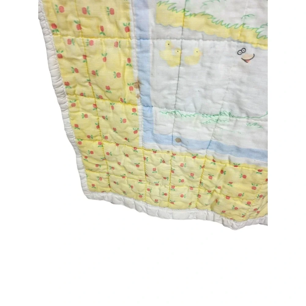 Vintage Sesame Street crib Quilt 42x32 Handmade Farm Theme Yellow Floral edging,